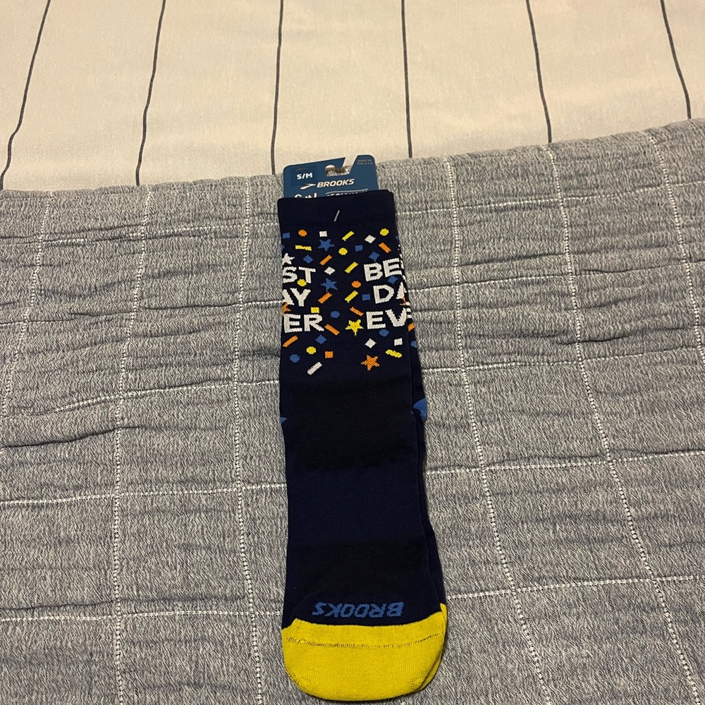 Brooks birthday socks “best day ever”